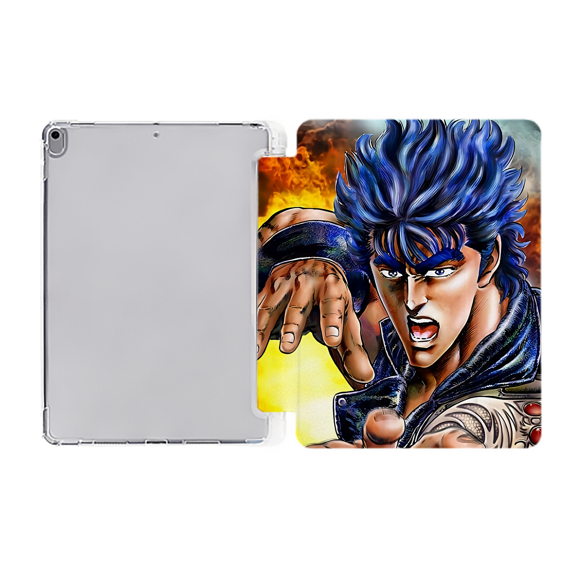 （画像用） 北斗の拳 Fist of the North Star IPad ケース ペン収納付き 三つ折りスタンド PUレザー×シリコン 対応機種9.5/10.5/10.9インチ